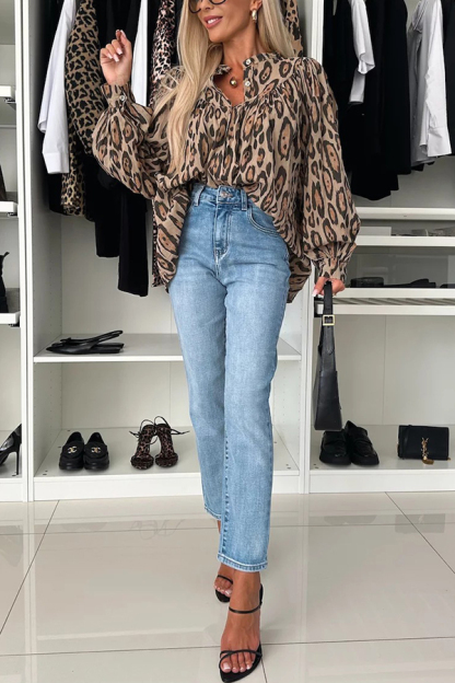 Leopard Print Loose Long Sleeve Casual Shirt-consonak