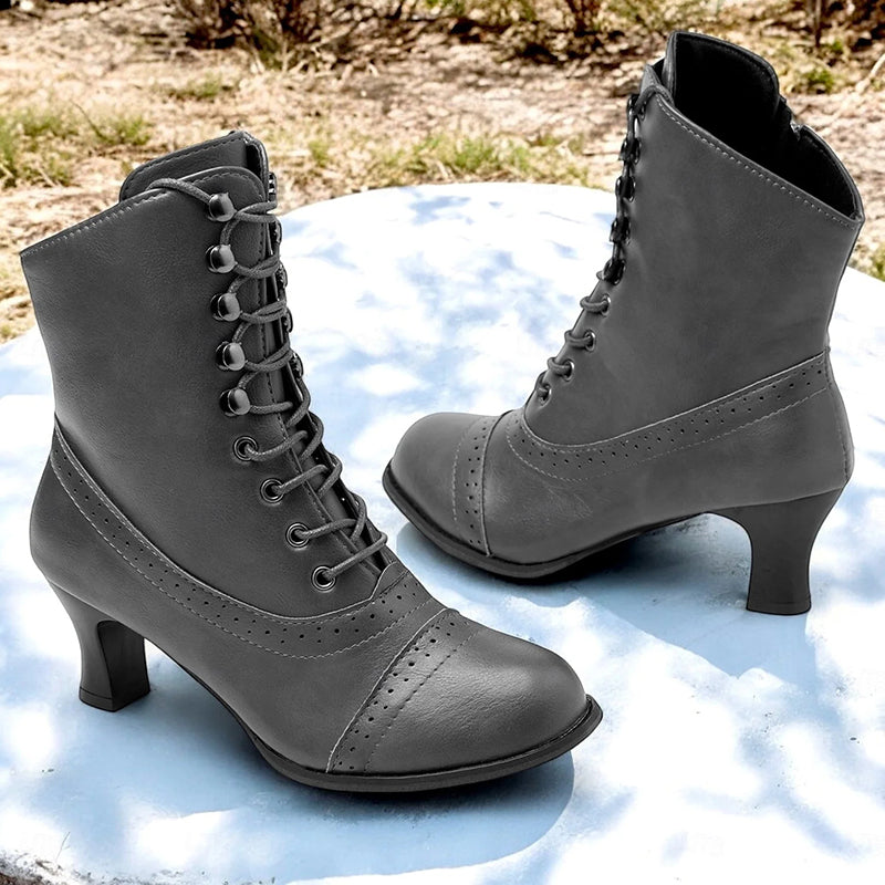 British Style Thick Heel Mid Calf Boots-consonak