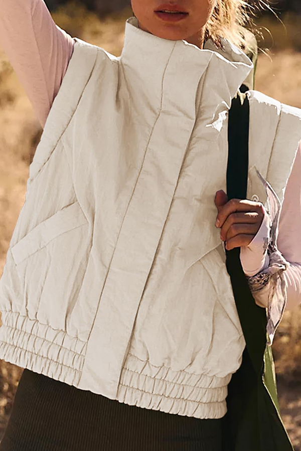 Versatile Stand Collar Button Sleeveless Loose Pocket Casual Vest Jacket-consonak