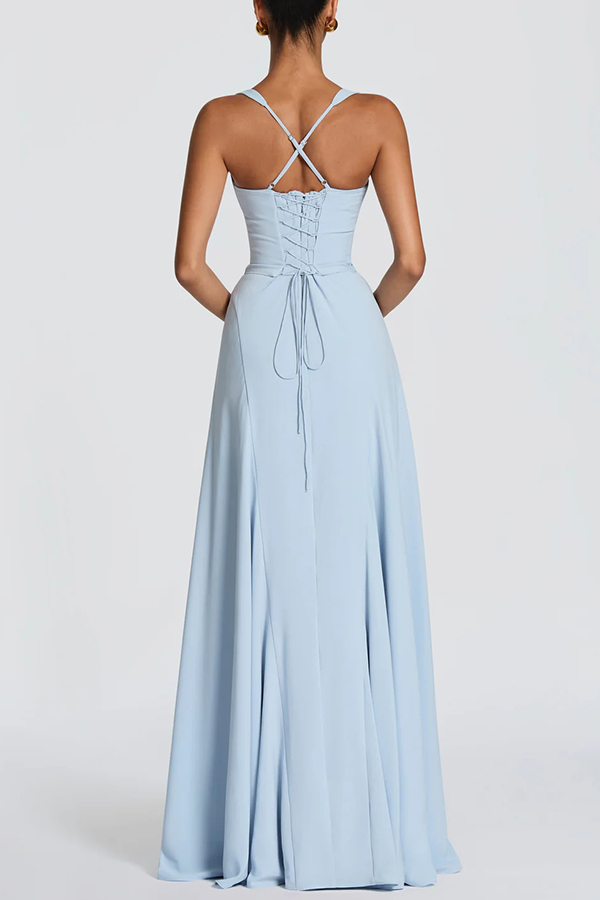 Irie Chiffon Sweetheart Neck Adjustable Straps Back Lace-up Maxi Dress | Consonak