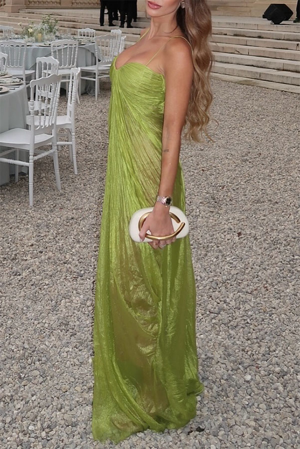 Victoria Shimmering and Flowing Pleated Fabric Back Lace-up Drape Maxi Dress-consonak