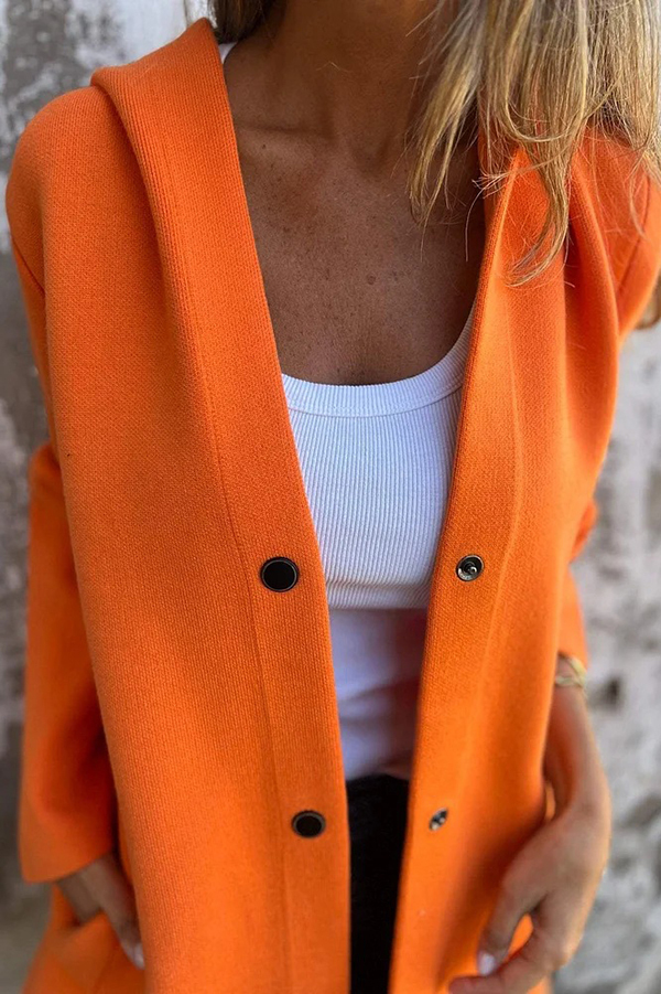 Solid Color Casual Long Sleeve Single Breasted Hooded Jacket-consonak