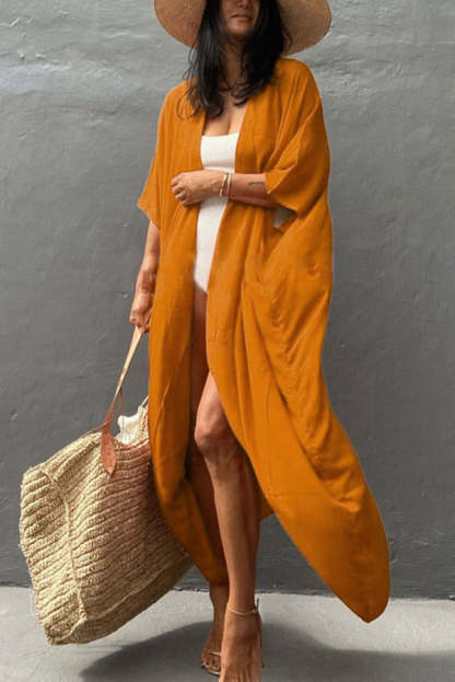 Summertime In Venice Solid Color Kimono Beach Cover-up-consonak
