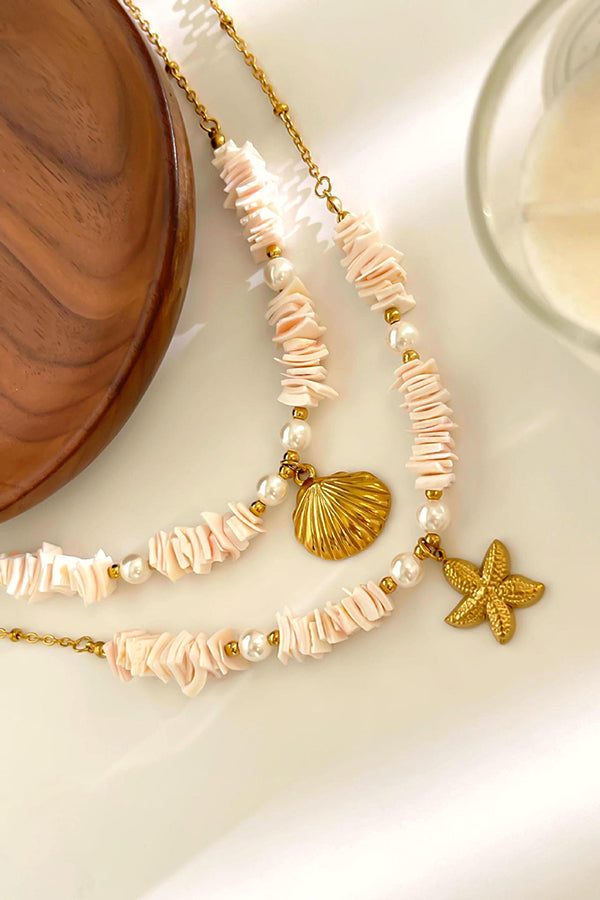 Ocean Style Stainless Steel Shell Starfish Pearl Necklace-consonak