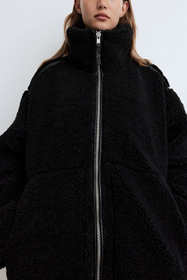 Solid Color Stitching High Collar Long Sleeve Loose Pocket Woolen Coat-consonak