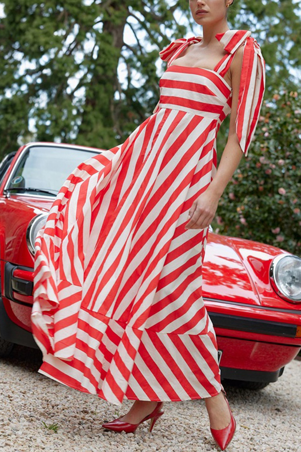 Treasured Times Stripe Print Tie-up Shoulder Pocketed A-line Maxi Dress-consonak