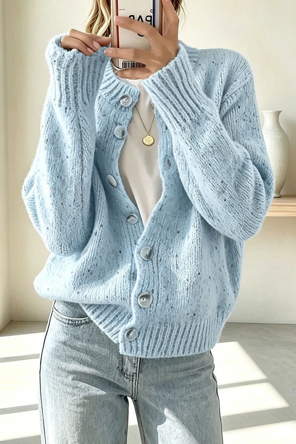 Atmospheric Mixed Color Knit Colorful Dots Button Up Long Sleeve Cardigan-Consonak