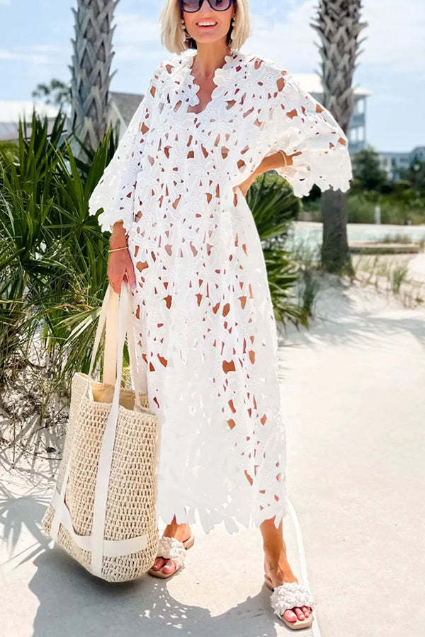 I Belong Here Floral Eyelet Lace Cover Up Beach Midi Dress-consonak