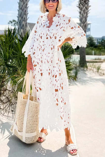 I Belong Here Floral Eyelet Lace Cover Up Beach Midi Dress-consonak