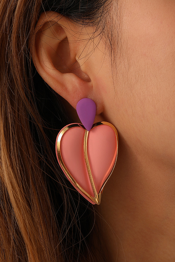 Casual Resort-style Lacquered Color-blocked Heart-shaped Earrings-consonak