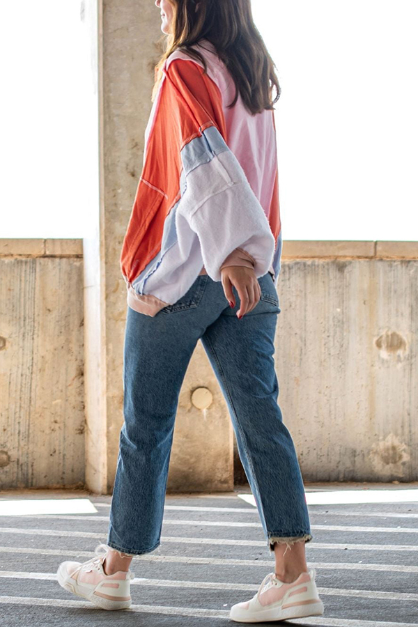 Fresh Color Matching Loose Casual Round Neck Jacket-consonak