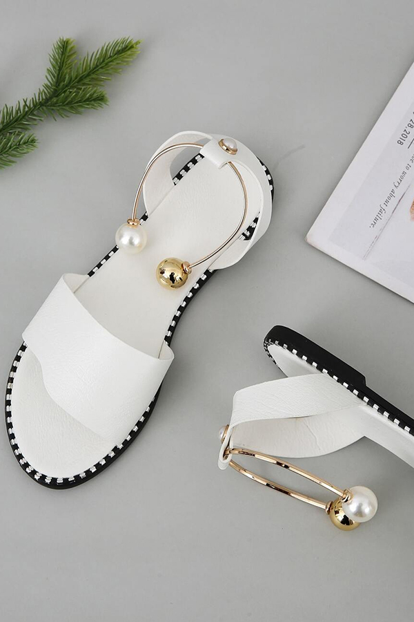 Summer Simple Flat Bottom Pearl Buckle Roman Sandals-consonak