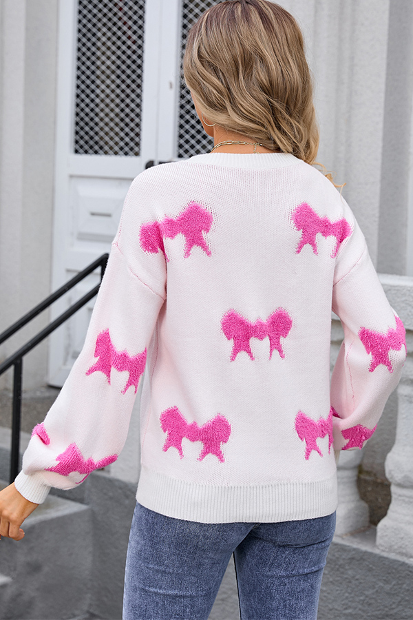 Fashionable Round Neck Long Sleeve Knitted Bow Sweater-consonak
