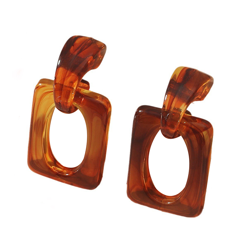 Vintage Amber C-shaped Resin Earrings-consonak