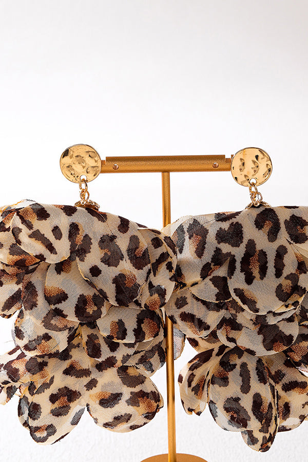 Leopard Print Multi-layered Fabric Floral Earrings-consonak
