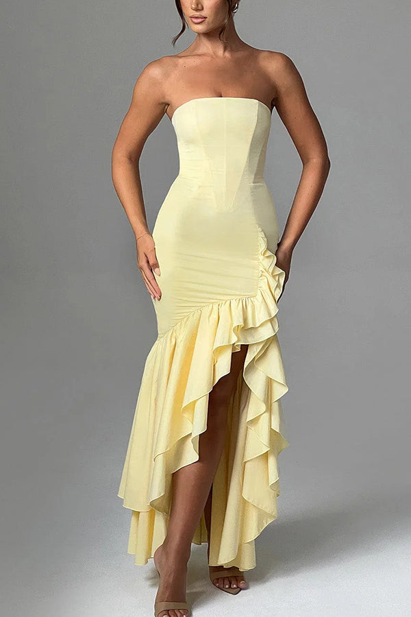 Ladies' sexy off shoulder, sexy off shoulder strapless, hip hugging, irregular wave fashion party dress-Consonak