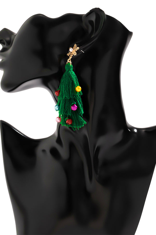 Bohemian Lightweight Christmas Tree Tassel Beaded Earrings-consonak