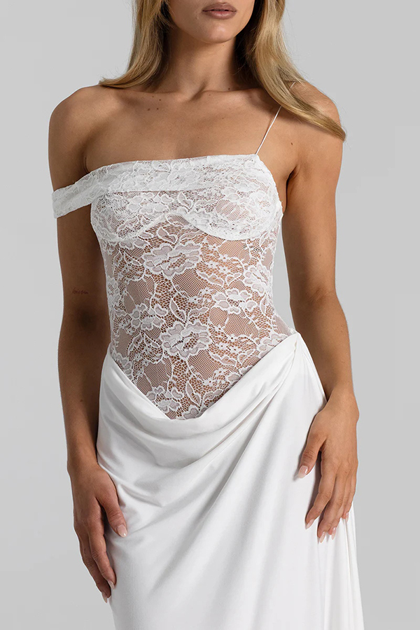 Sexy See-Through Lace Suspender Slim Slit Maxi Dress-consonak
