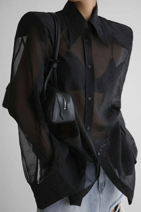 Retro Sheer Loose Long-sleeved Casual Shirt-consonak