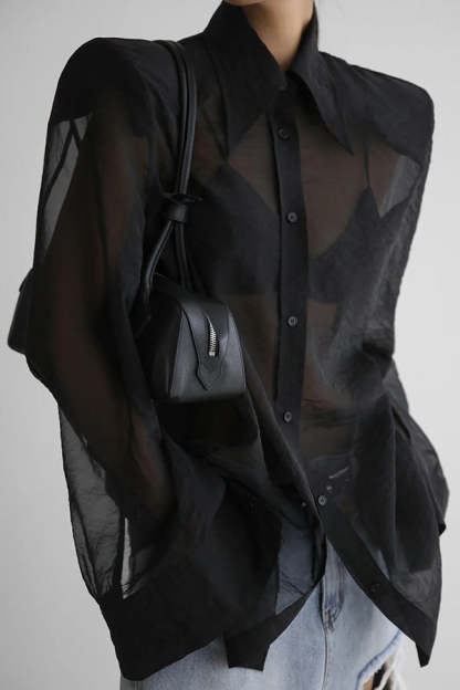 Retro Sheer Loose Long-sleeved Casual Shirt-consonak