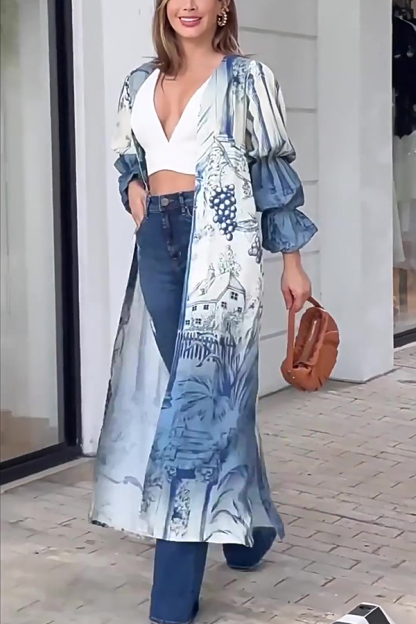 Unique Printed Loose Long Shirt Outerwear-consonak