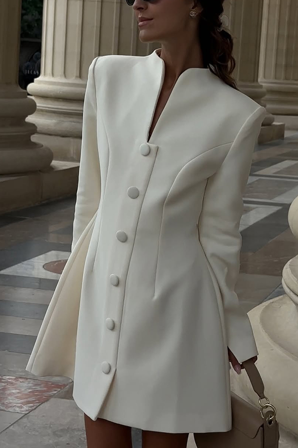 Solid Color Long-sleeved Slim-fit Button-down Casual Mini Dress-consonak