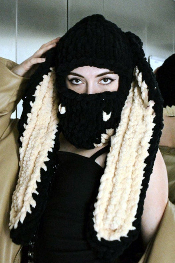 Big Rabbit Ears Knitted Warm Mask Hood-consonak