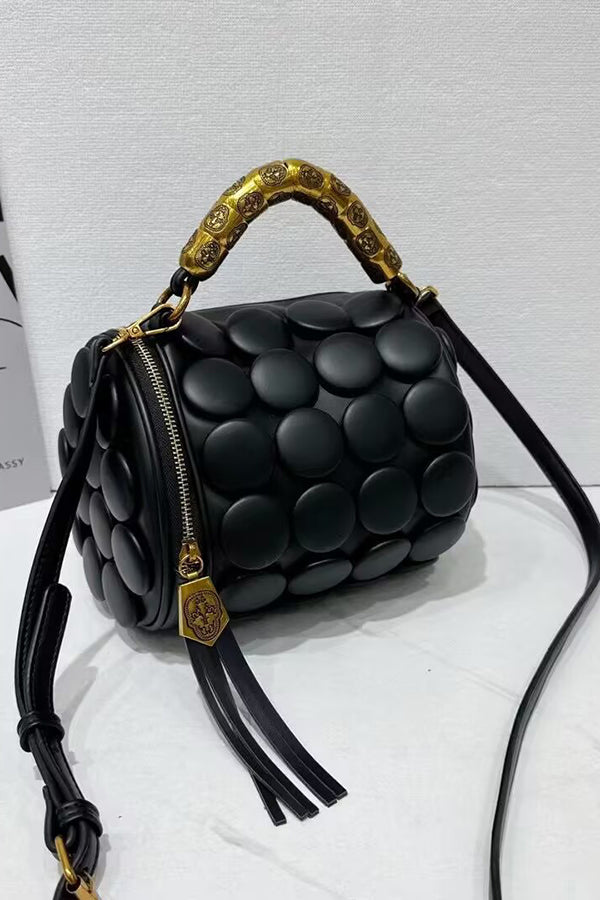 Cylindrical Classic Button Handmade Shoulder Bag-consonak