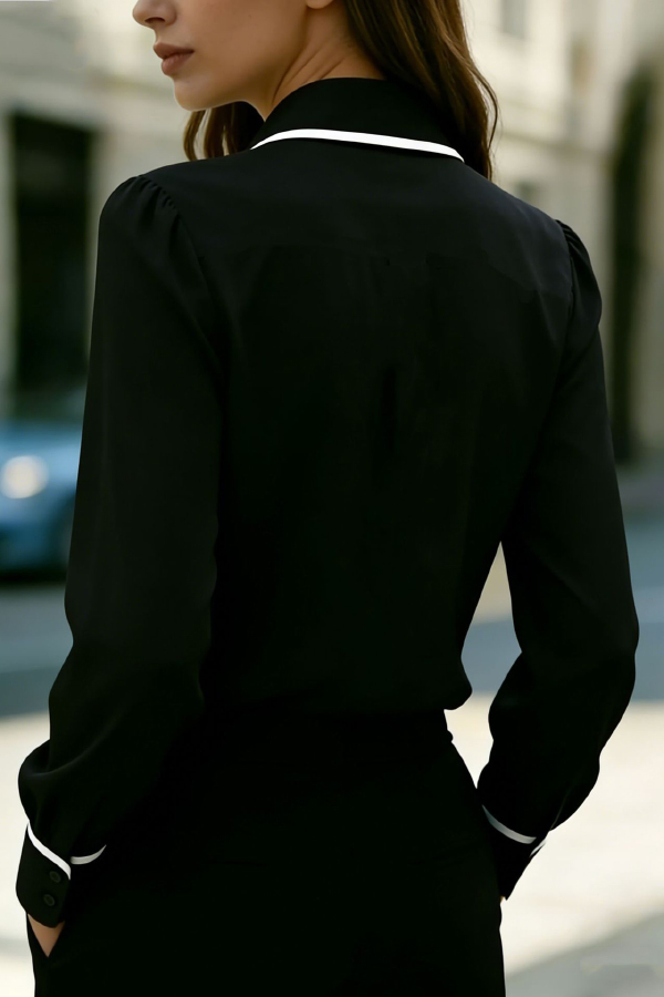 Stylish Color-blocked Collared Long-sleeved Casual Button-down Shirt