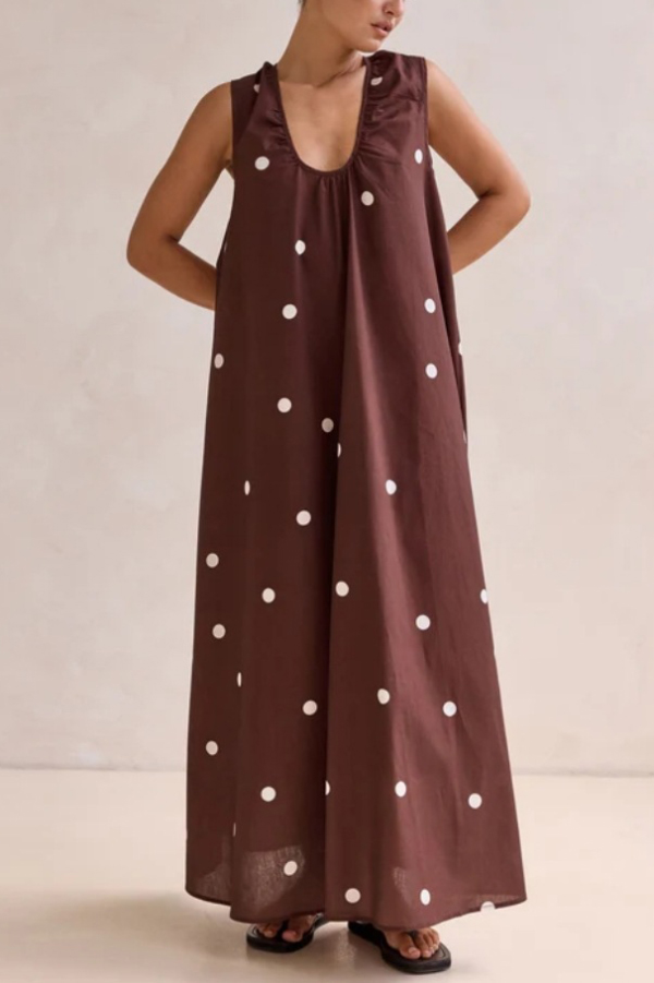 Striped Polka Dot Print Loose Sleeveless Casual Vacation Maxi Dress-consonak