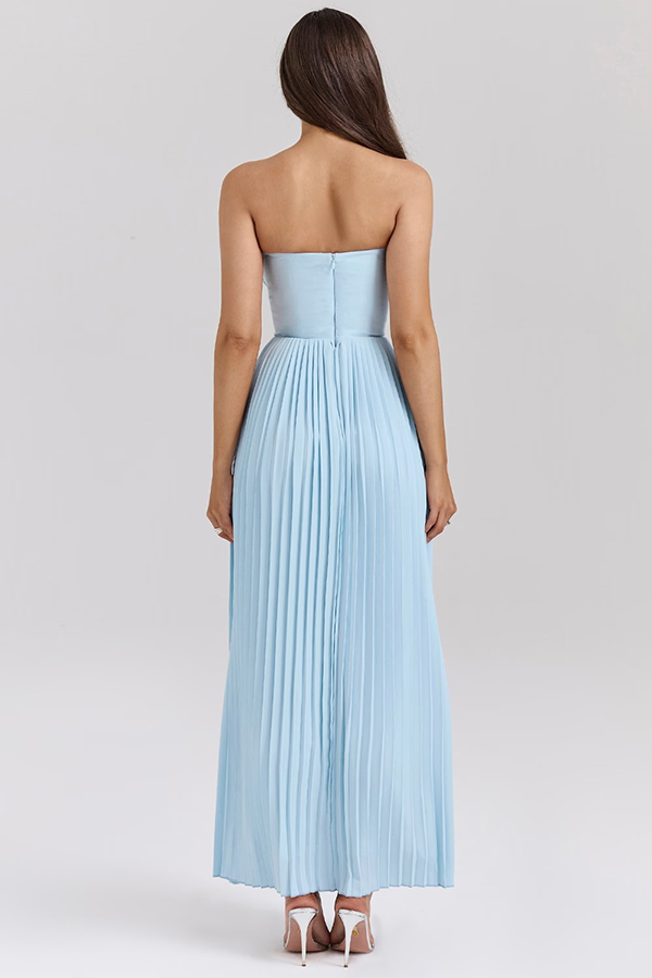 Romantic and Elegant Pleated Strapless Maxi Dress-consonak