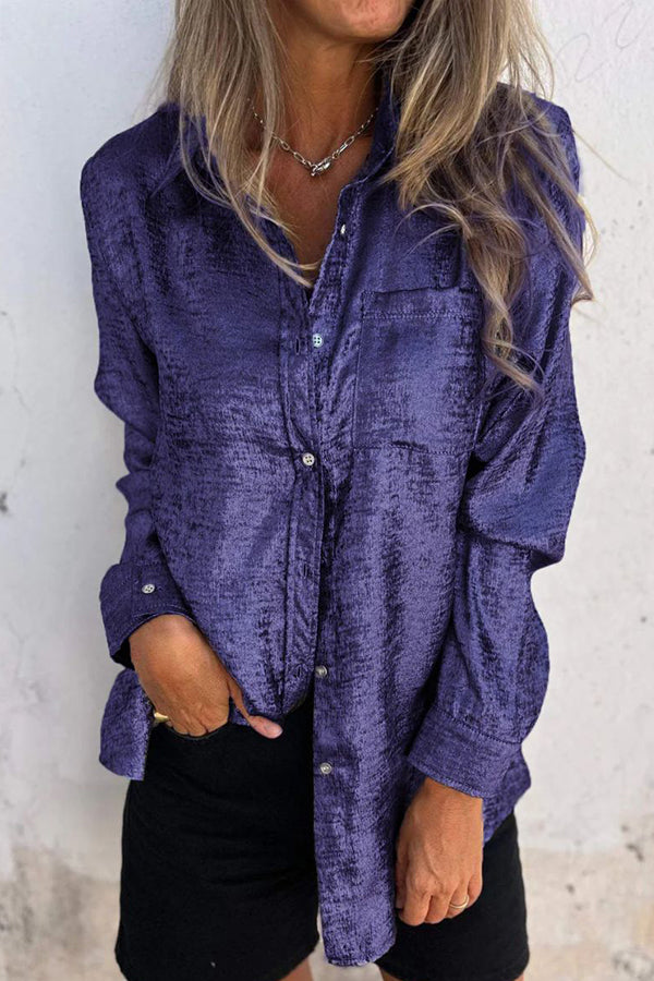 First and Fabulous Metallic Fabric Button Up Long Sleeve Loose Blouse | Consonak
