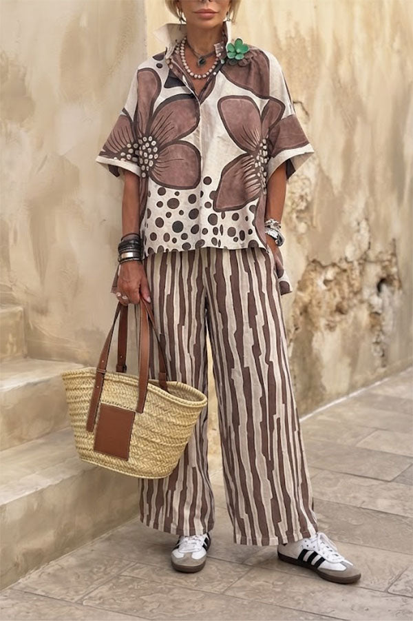 Floral Print Casual Two-Piece Pant Set-Consonak