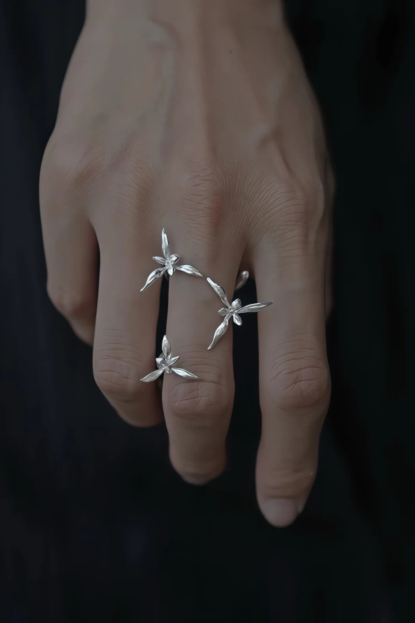 Elegant Chinese-style 3D Orchid Open Ring | Consonak