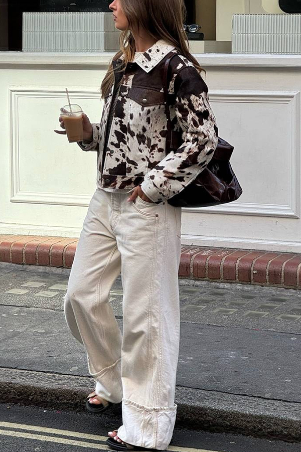 Fashionable Irregular Cow Pattern Lapel Short Jacket-consonak