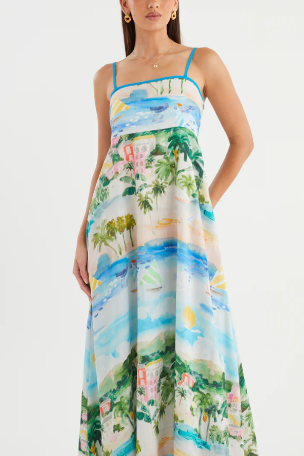 Unique Printed Loose Sleeveless Camisole Casual Vacation Maxi Dress-consonak