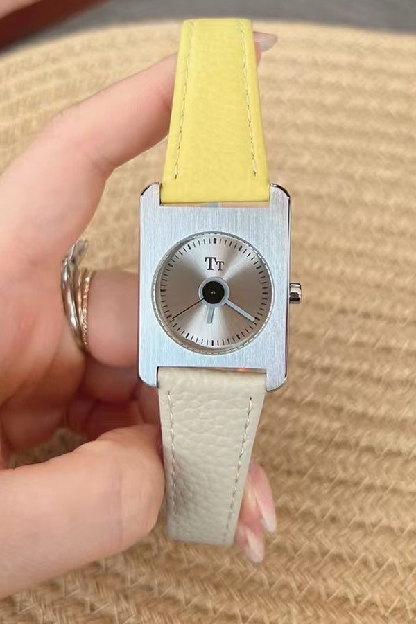 Square Steel Case Dopamine Color Matching Leather Strap Watch-consonak