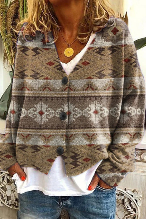 Knitted Long Sleeved Cardigan with Fun Printed Buttons-consonak