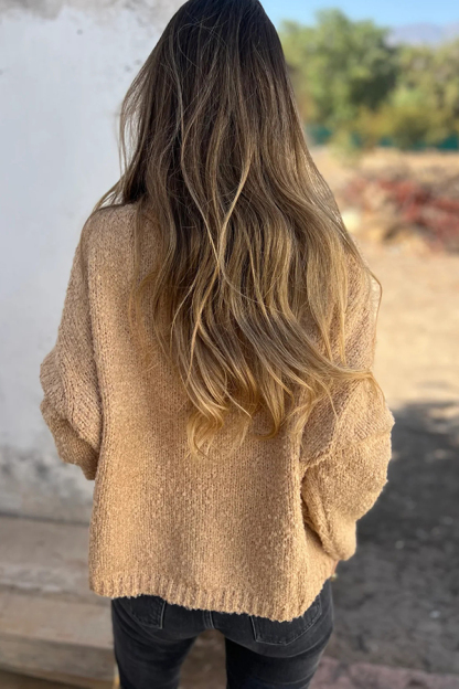 Solid Color V-neck Long-sleeved Fashionable Knitted Cardigan-consonak