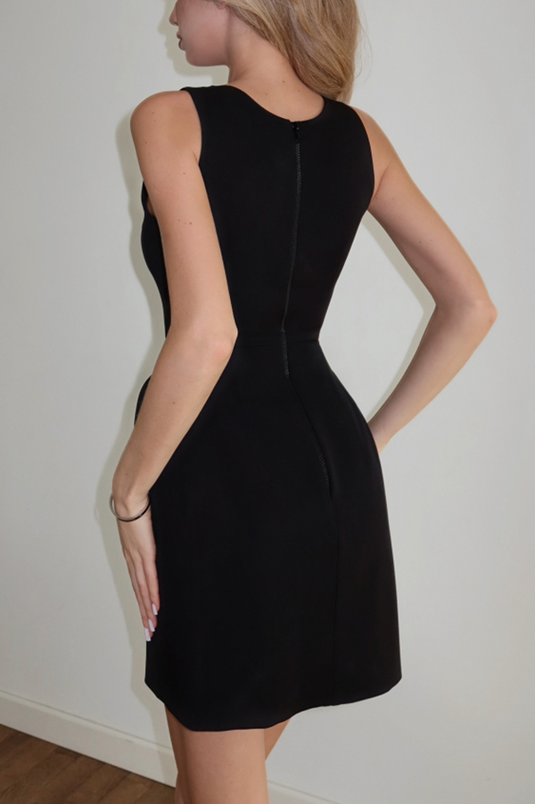 Solid Color Shawl and Square Neck Sleeveless Fitted Mini Dress Two-piece Set-consonak