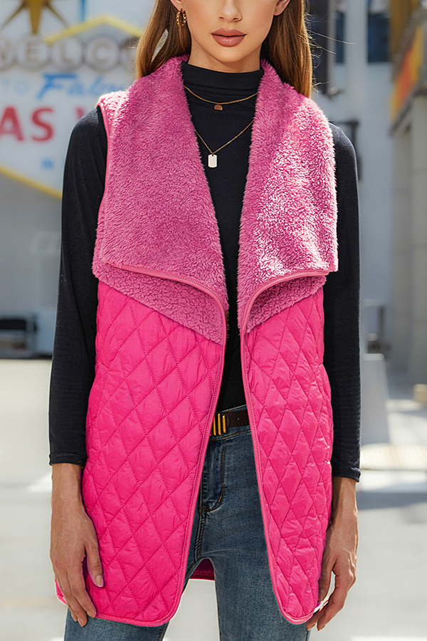 Fashion Plush Patchwork Sleeveless Pocket Vest Jacket-consonak