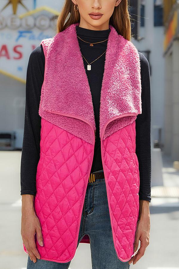 Fashion Plush Patchwork Sleeveless Pocket Vest Jacket-consonak