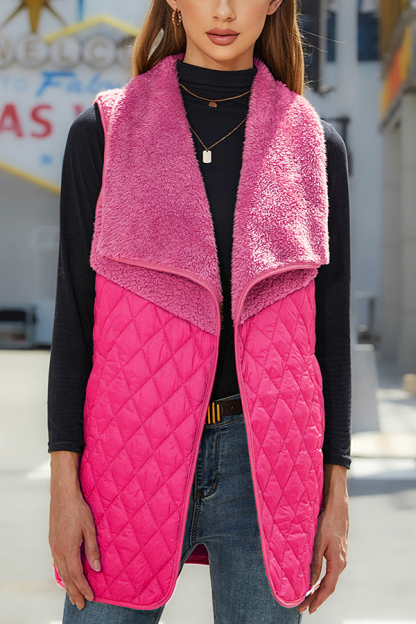 Fashion Plush Patchwork Sleeveless Pocket Vest Jacket-consonak