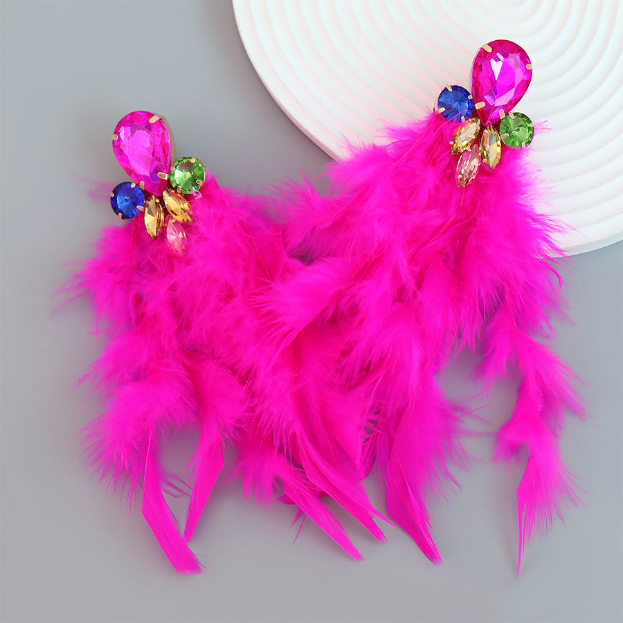Alloy Inlaid Floral Tassel Bohemian Long Feather Earrings | Consonak