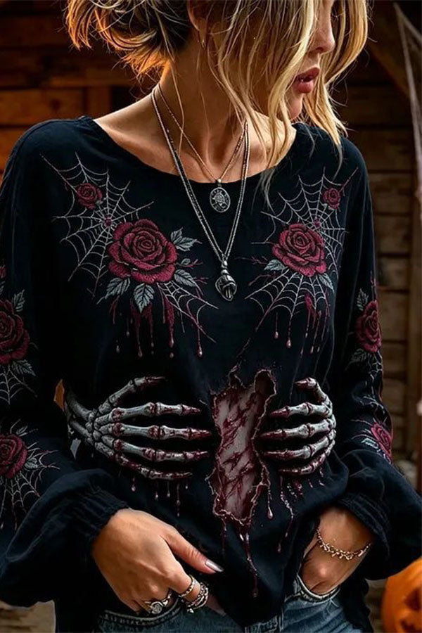 Spooky Season Velvet Long Sleeve Halloween Shirt with Buttons-Consonak