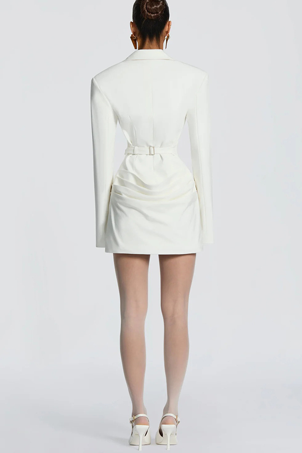 Solid Color Slim-fit V-neck Elegant Draped Formal Mini Dress-consonak