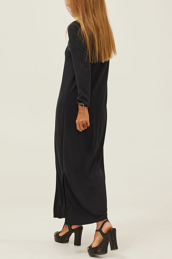 Solid Color V-neck Casual Slit Maxi Dress-consonak