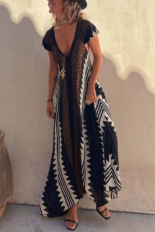 Beach Dates Ethnic Print A-line Maxi Dress-consonak