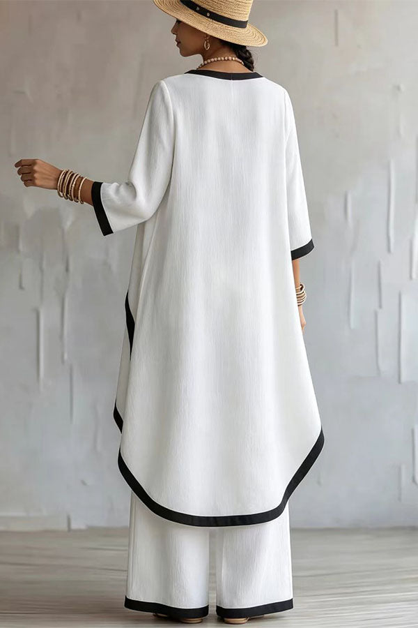 Minimalist Asymmetric Tunic & Wide-Leg Trouser Set-Consonak