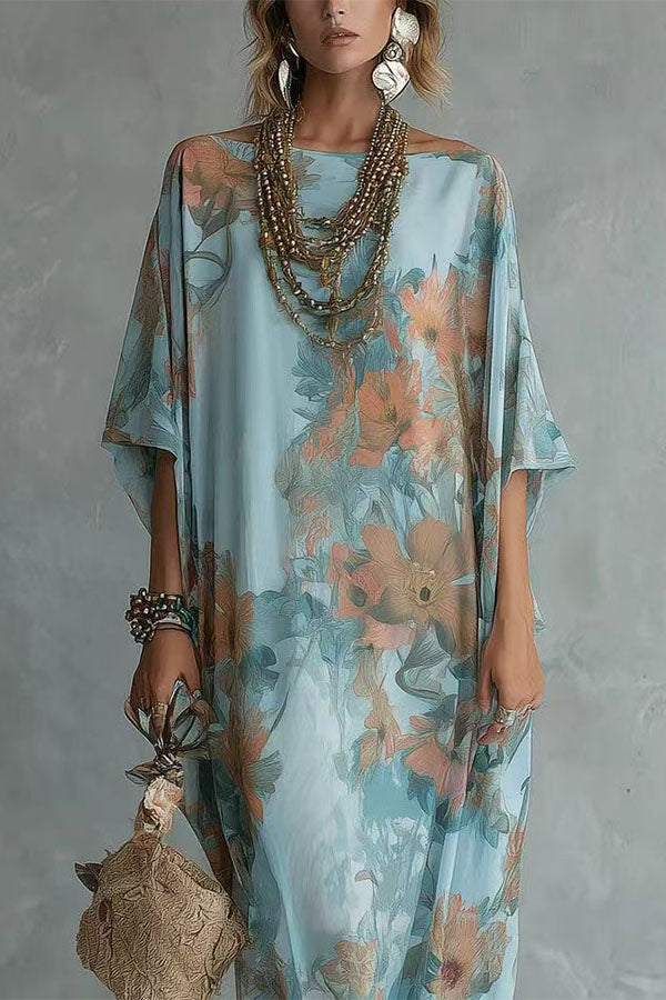 Boho Chic Floral Print Loose Fit Maxi Dress-Consonak